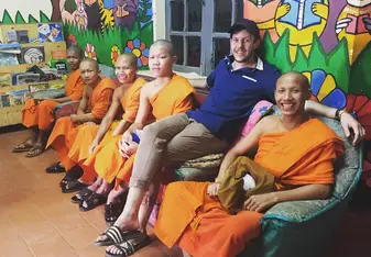 Lunchtime class in the library with the teenage Novice Monks