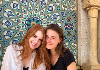 Myself (right) and another IES Abroad Rabat student at the Hassan II mosque in Casablanca, Morocco!