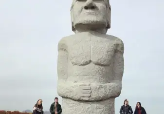 Experiencing the moai of Hokkaido.