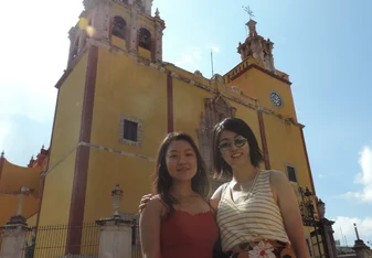 Students walking around the city