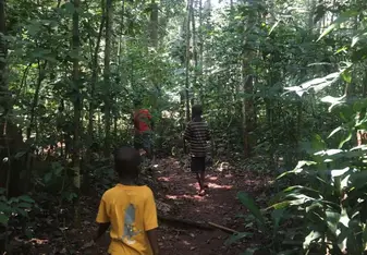 My Ugandan brothers running through our rainforest backyard