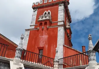 Clock tower of the Pena Palace in Sintra, Portugal 