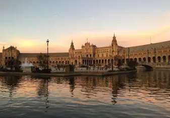 Plaza de España at sunset in Seville, Spain