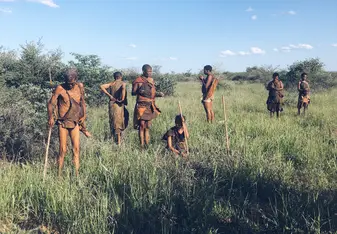 Bushmen teaching us about their culture and history in Botswana.