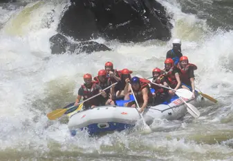 White water rafting on the Zambezi river in Zimbabwe.