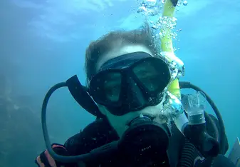 Underwater photo of volunteer in diving gear 