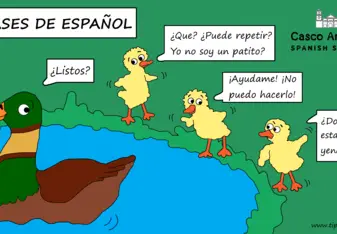 Cartoon about learning Spanish. Like ducks to water!