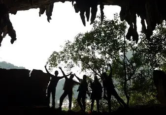 photo of omeida students in a cave