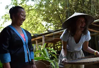 We visited Ly Ly's family's rice farm and got introduced into the hard farm life of a rice worker. Majo (on the right) is in the process of segregating the usless and useful rice grains with the sifter. This whole family was so so welcoming and kind. It was a lovely day! 