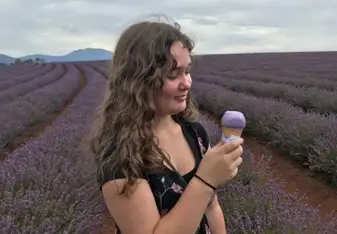 Eating an ice cream in the lavender fields