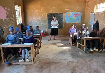 Anneli teaching Standard 8 class.