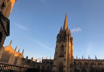 The University Church of St. Mary the Virgin, as viewed from beside the Radcliffe Camera