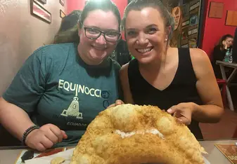 This is me with one of the RAs, CK. That is a huge dessert empanada. 