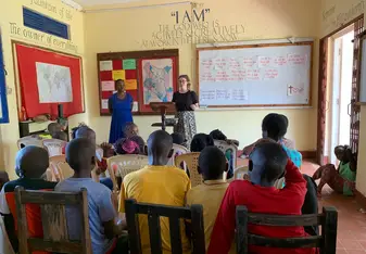 Teaching children in Mombasa, Kenya.