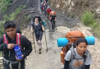 This is a picture of my group trekking in the foothills of the Himalayas. 