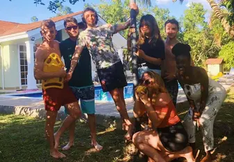 Me with some of our friends at a finca we rented on Airbnb in Anapoima.