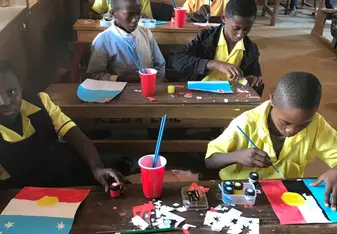 Students using their art materials.  