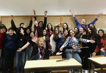 Global Volunteers Nancy and Pamela with students in Beja, Portugal