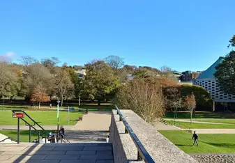 Located on Falmer Hill, the library has a peaceful atmosphere and beautiful views over the campus