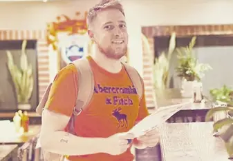 A photo of me taken by my mate ordering food in Shanghai 