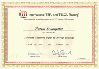 This is my 120 hours TEFL certificate from ITTT