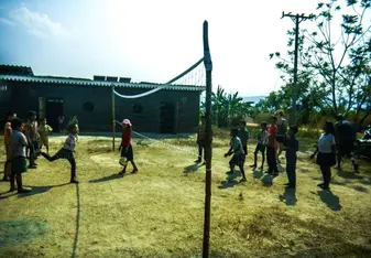 Daily volleyball with the students