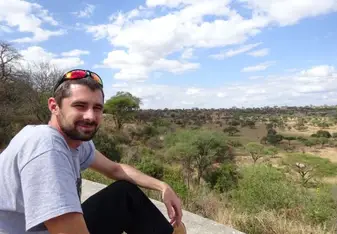 Dom looking out at a wilderness vista