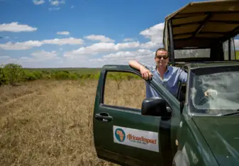 Stuart peering out the Jeep