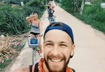 Sam leading a bike tour