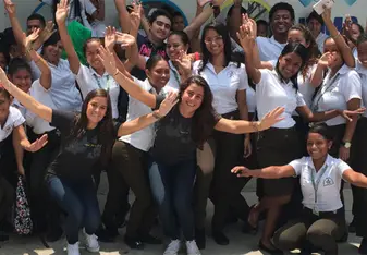 One of our teacher's with her students in Colombia