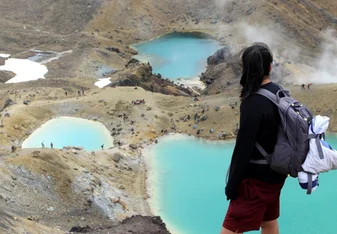 Volunteer experiencing Mount Tongariro, an active volcano in New Zealand.