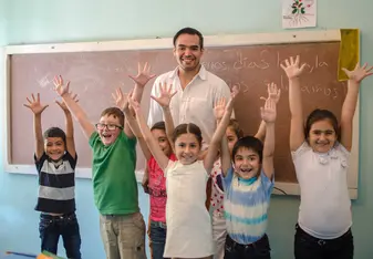 Volunteer teaches at the school in Armenia