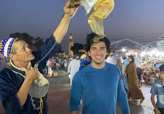 Lankey student enjoying a night out in Jamaa El Fena at Marrakech 