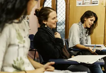 Students enjoying Hindi class