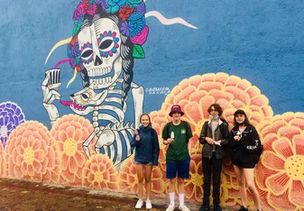 Students and street art in Oaxaca