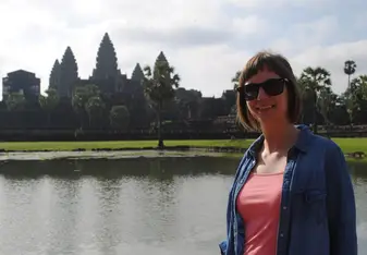 Our Director Rosie with a Cambodian Temple