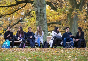 Students sitting on a bench