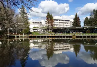 The Hamilton Campus has 3 small lakes and lots of space to stretch your legs
