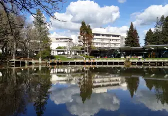 The Hamilton Campus has 3 small lakes and lots of space to stretch your legs