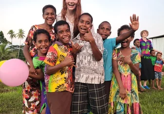 Hanging with kids in a local Fijian village 