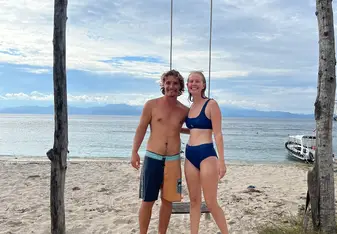 Natasha Kelleher with a friend on the beach