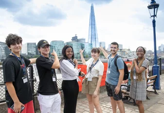 Law students with a view of London skyline