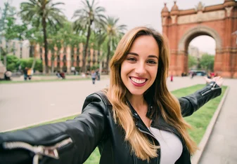 A girl welcoming students in Barcelona