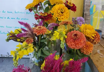 A vase of farm-grown flowers