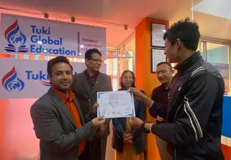 Certification after youth empowerment training at Tuki Global Education in Kathmandu