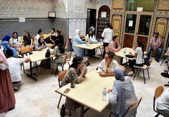 Students meet their language partners for the first time