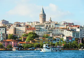 Beyoglu district historic architecture and Galata tower medieval landmark in Istanbul,Turkey