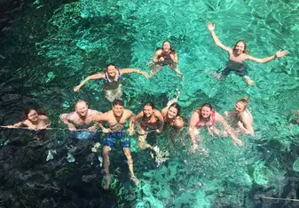 Students enjoying a cenote
