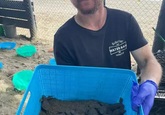 Alyn Spector with turtles