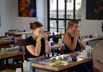 Students enjoy an olive oil tasting in Italy